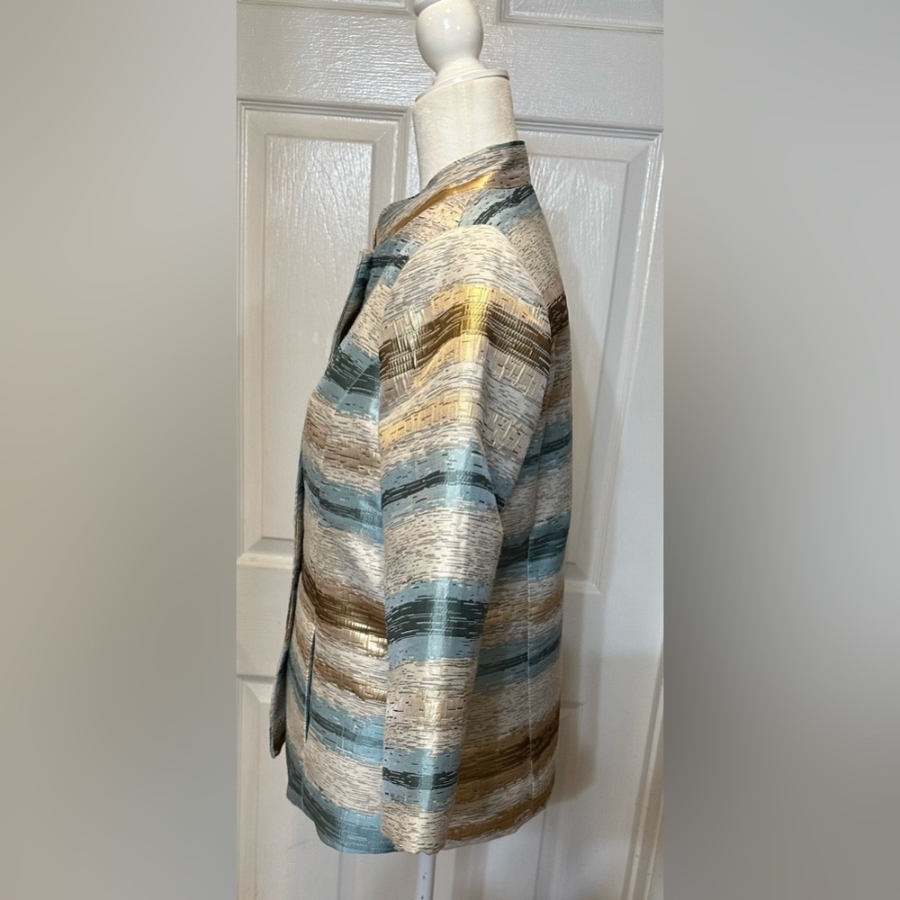 Draper’s & Damons Jacket aqua blue gold jacket blazer long sleeve Size Medium - Picture 5 of 8